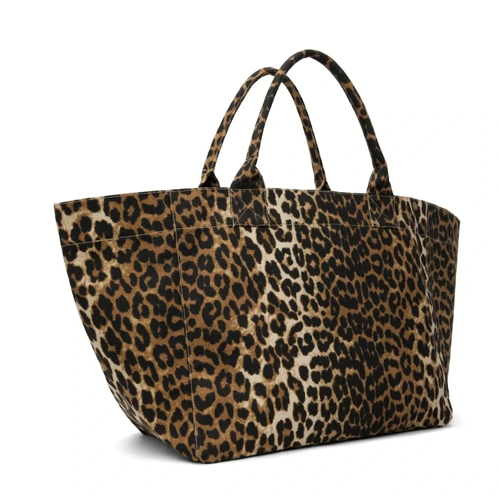 GANNI Brown Leopard XXL Tote